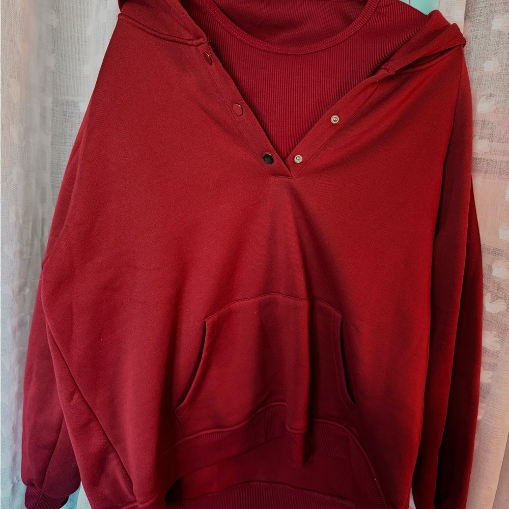Wine Hoodie with Snap Buttons and tank